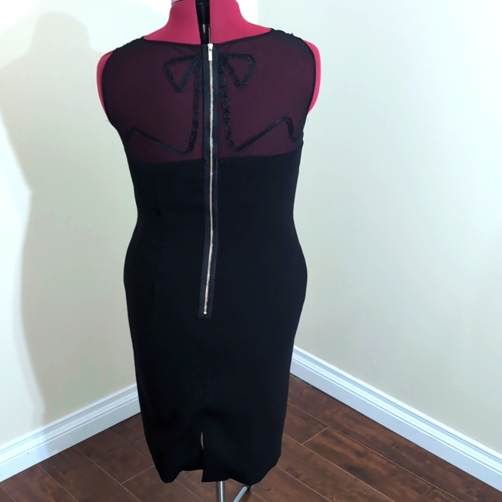 Anne Klein| Black Formal Dress with Mesh Top Silver Back Zipper and Small Slit - Picture 3 of 17